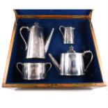 Victorian plated four-piece teaset by Elkington & Co, in original presentation oak case