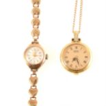 A lady's 9 carat gold wrist watch and a Seiko pendant watch.