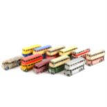 A collection of Dinky diecast model 290 double decker buses and coaches.