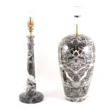 Two black and grey table lamps - one marble and one ceramic, 33cm, 35cm.