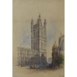 Edwin Dolby, Victoria Tower, Westminster, initialled, inscribed and dated 1881, watercolour