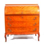 French style veneered Kingwood and marquetry cylinder front bureau,