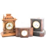 A black slate mantel clock, an oak cased pagoda top HAC 14 day strike mantel clock