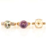 Three gemset dress rings, to include amethyst and citrine.