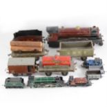 Bowman O gauge steam locomotive, LMS 13000 with tender 4-4-0, wagons and OO gauge locomotives.