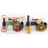 Mamod live steam; two TE1A traction engines, green body and black/yellow body.