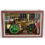 Wilesco live steam; D40 'Old Smokey' traction engine, in brass, with home-made display case and