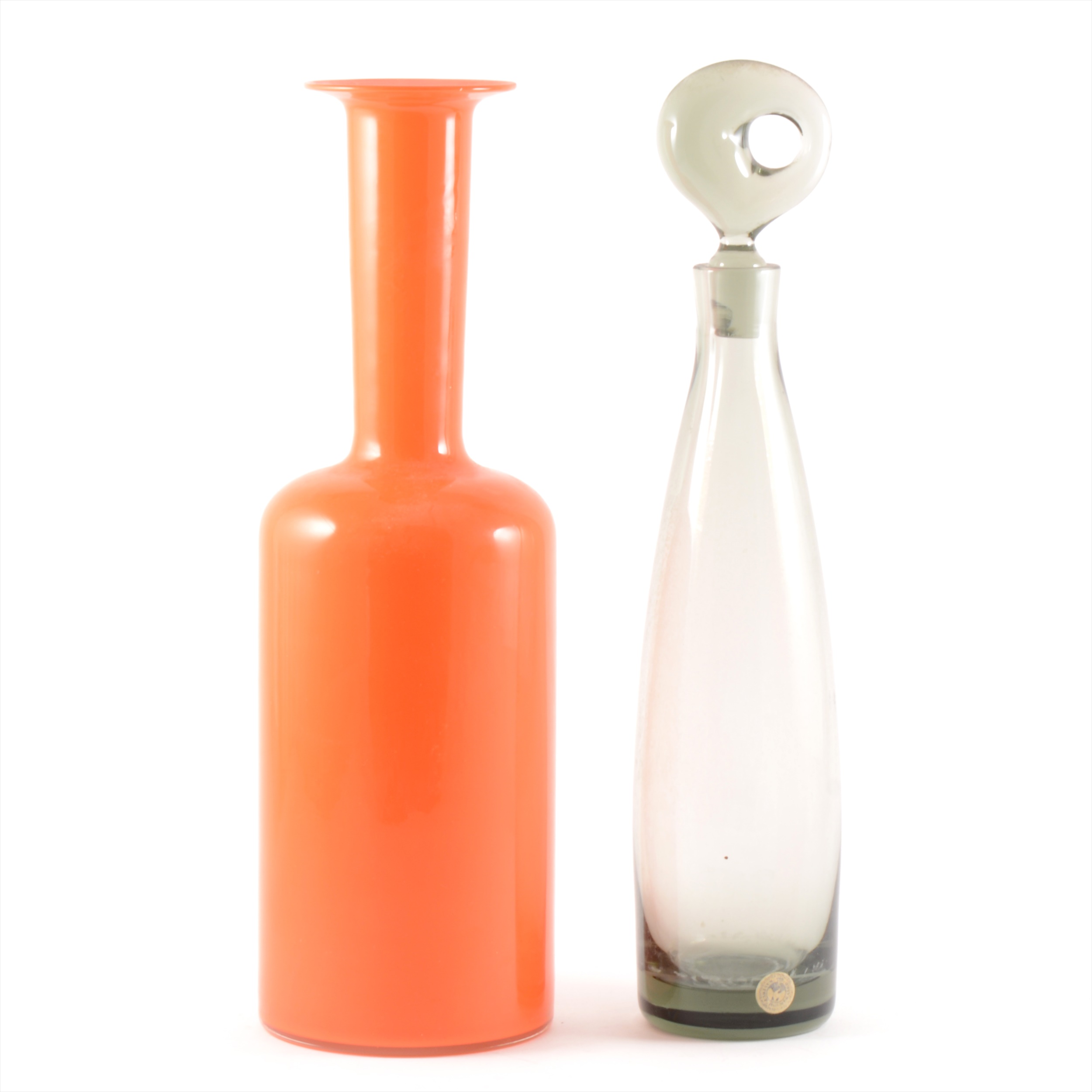 An 'Aristokrat' tinted glass decanter, by Per Lutken for Holmegaard; and another bottle vase after