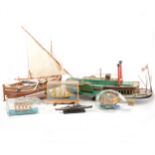 A model of a three-masted sloop, and other ships models