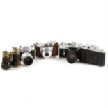 A box of assorted cameras - Zenet-E, Zenet 3M etc