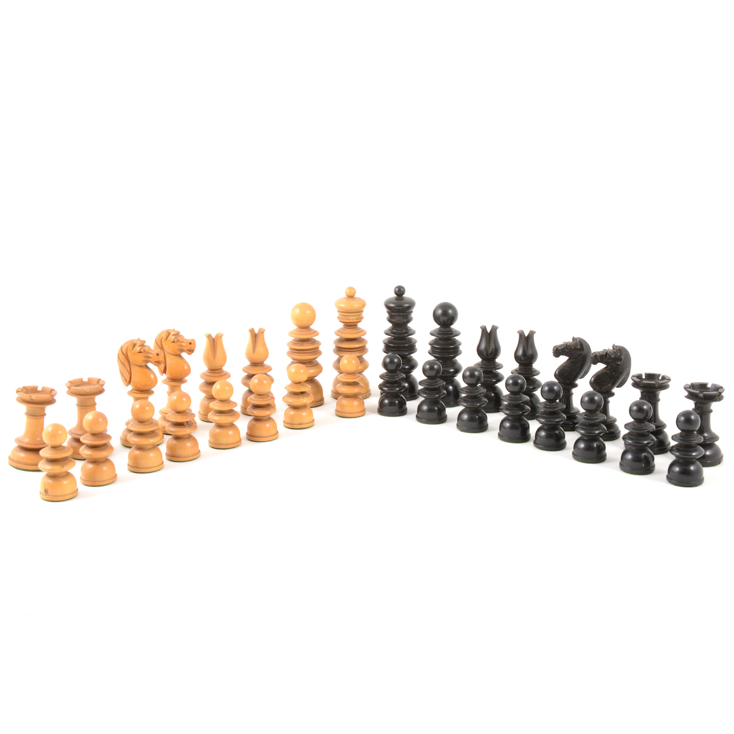 A St George pattern chess set, in boxwood and ebony, Jaques, London