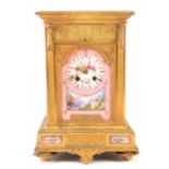 A Louis XVI style gilt metal and Sevres style Rose Pompadour mantel clock, 19th Century
