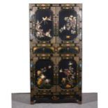 A Chinese black lacquer mother of pearl and hard-stone inlaid side cabinet, contemporary