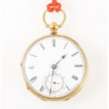 A small 18 carat yellow gold open face pocket watch.