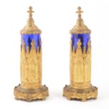 Pair of Gothic Revival gilt metal covered vases, 19th century;