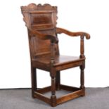 A joined oak elbow chair, circa 1700