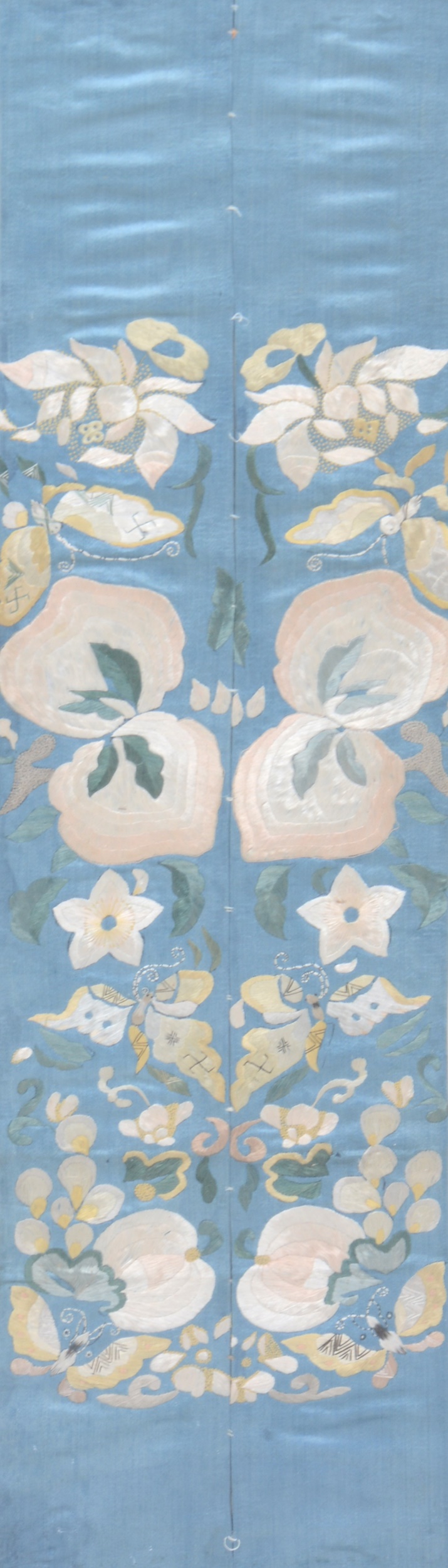 A pair of Chinese silk work panels, and further framed textiles. - Image 6 of 7