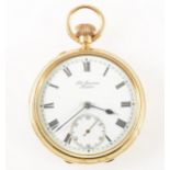 J W Benson London -an 18 carat yellow gold open face pocket watch