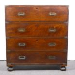 A teak campaign chest of drawers, mid 19th century