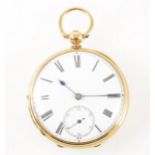 An 18 carat yellow gold open face pocket watch.