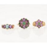 Three vintage amethyst dress rings.