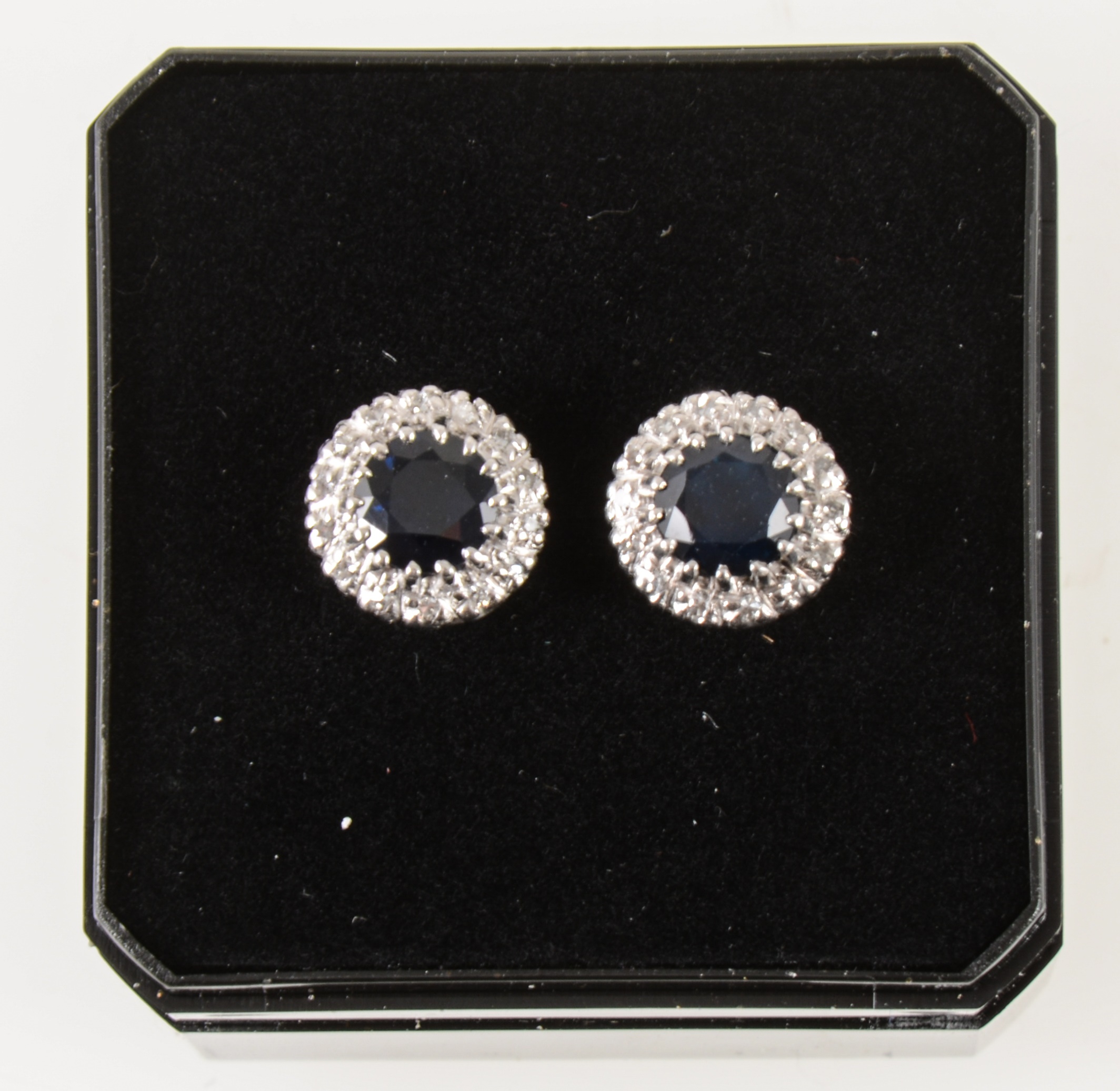 A pair of sapphire and diamond earstuds