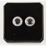 A pair of sapphire and diamond earstuds