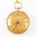A small 18 carat yellow gold open face pocket watch