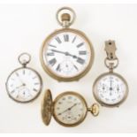 Three pocket watches and a pedometer.