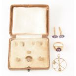 A masonic ring, cufflinks, set of dress studs and a "Hole in One" pendant.