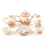 A Chinese export part teaset, sepia painted with an Italianate landscape