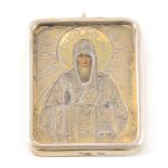 A small Russian silver-covered icon of Saint Alexei of Moscow