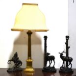 A brass Corinthian column table lamp, etc