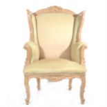 French style painted easy chair, close studded upholstery, width 82cm.