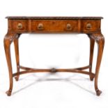 A reproduction breakfront burr walnut serving table
