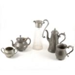 A pewter coffee pot, James Dixon & Sons, Georgian pewter, etc