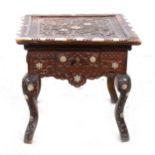 An Indo-Persian carved wood and inlaid occasional table