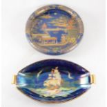 A Carlton ware blue chinoiserie dish and Crown Devon galleon dish.