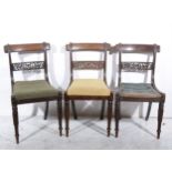 A set of six Regency hardwood and beechwood dining chairs