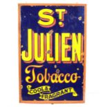 A framed enamel advertising sign - St. Julien Tobacco, Cool & Fragrant