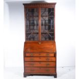 George III mahogany bureau bookcase,