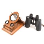 A VIctorian walnut stereoscopic viewer and a pair of Zeiss binoculars,