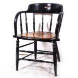 A black painted oak hoop back office chair