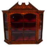A Dutch walnut and marquetry wall-hanging display cabinet, early 19th Century