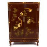 A Chinese brown lacquered side cabinet