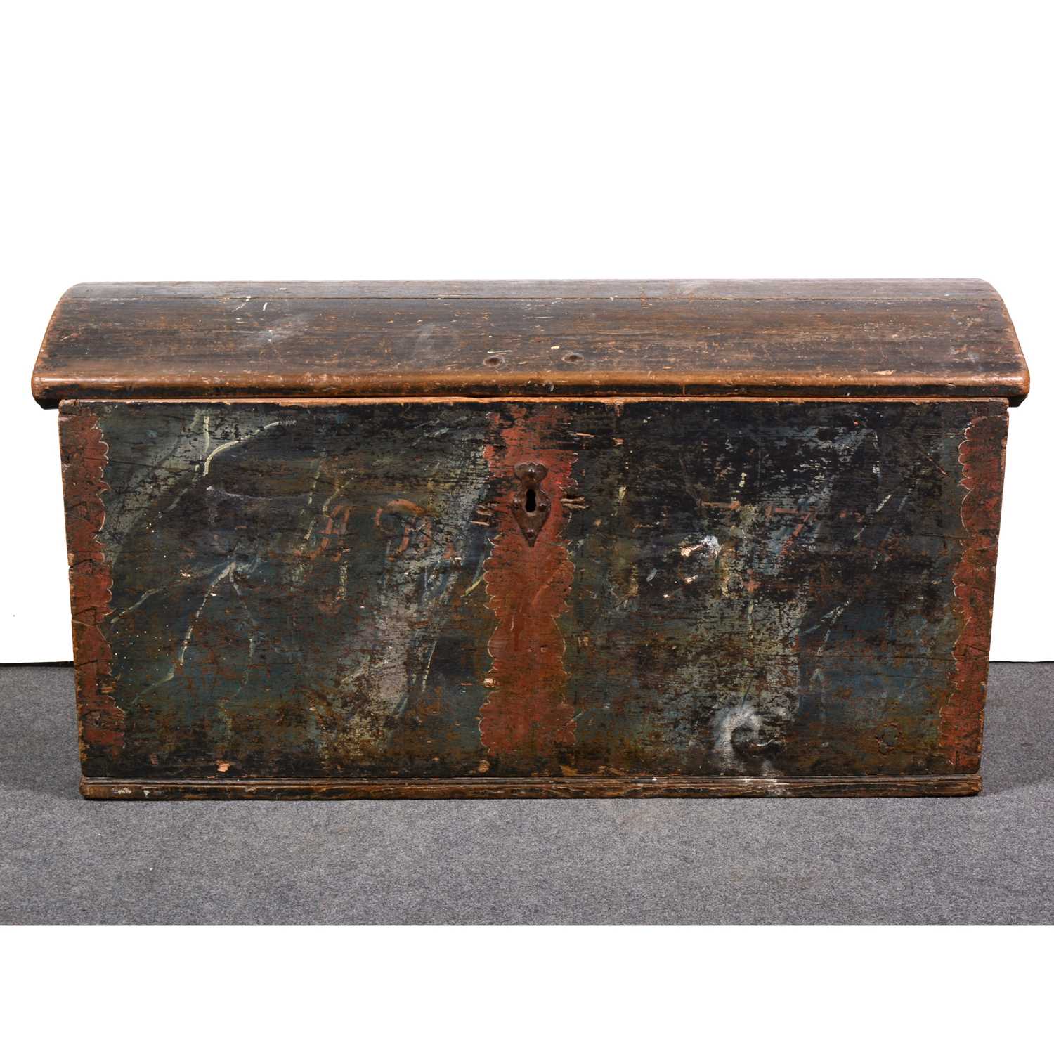 A painted pine dome-top trunk, Friesland or Baltic states, bears dates 1717 - Image 3 of 3