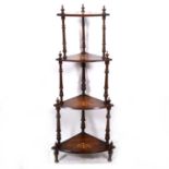 A Victorian inlaid walnut four-tier corner washstand