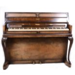 A figured walnut Evestaff pianette mini piano, and stool