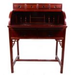 A Chinese stained hardwood cylinder-front bureau