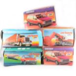 Majorette France; five card trade boxes for die-cast models, mostly 22cm by 32cm.